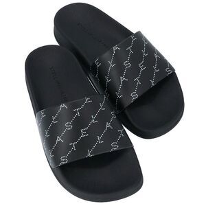 STELLA MCCARTNEY Black Rubber‎ Monogram Logo Open Toe Slide Sz IT37
